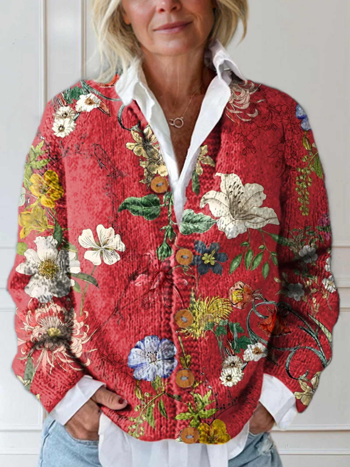 Amara™ | Damen Vintage Floral Strickjacke