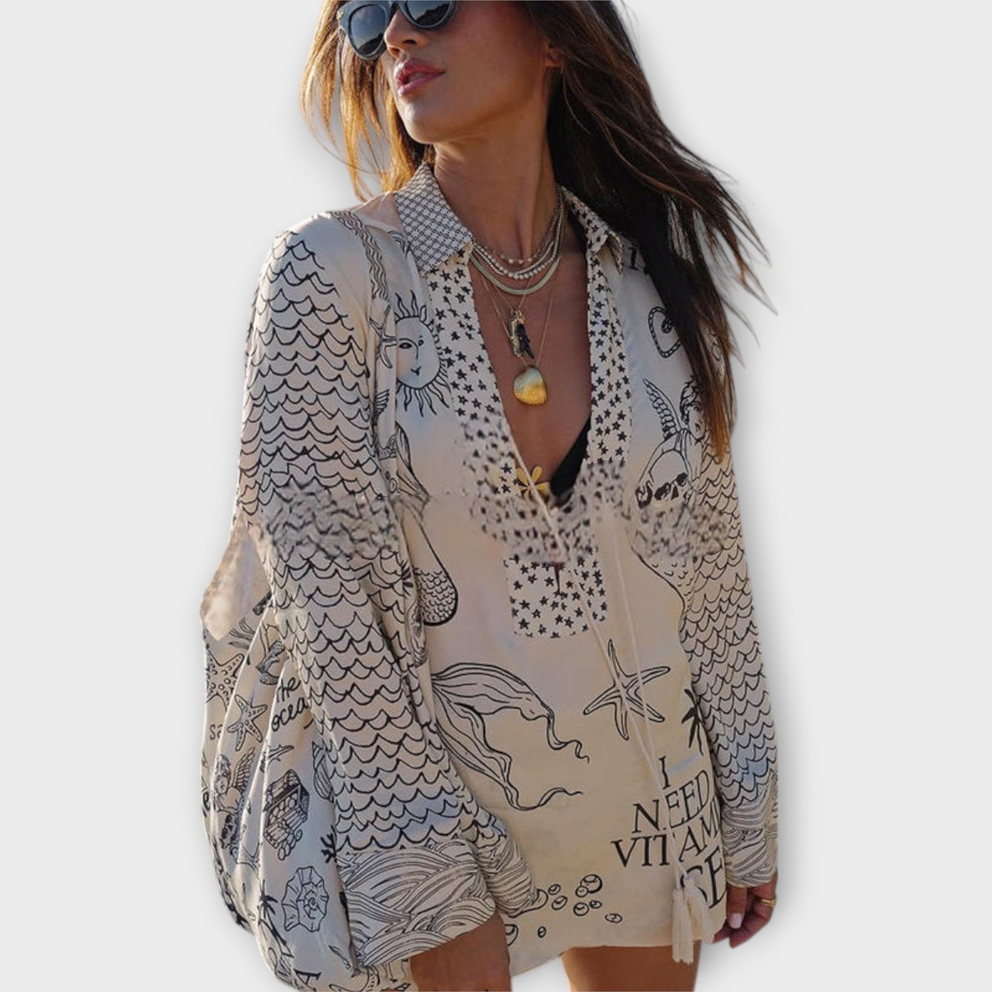 Liv - Wasser Satin Quasten Shirt und Shorts Set