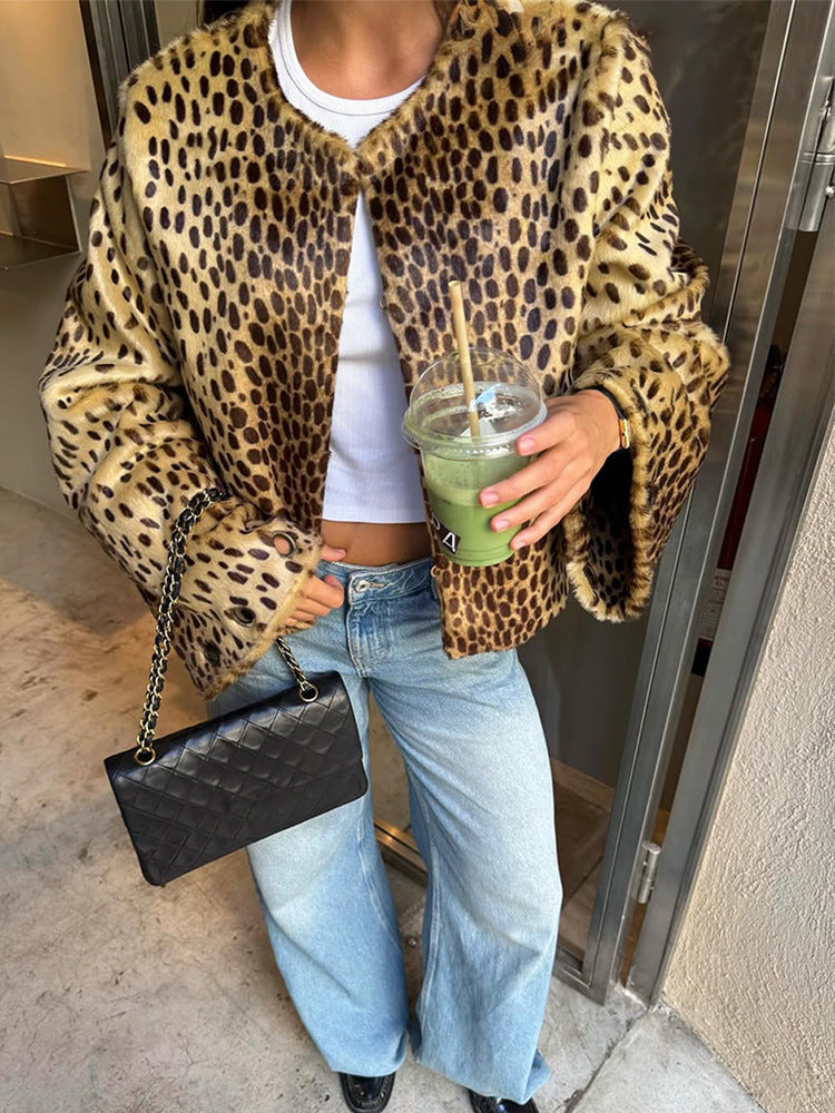 Camille | Kurzfell-Jacke im Leo-Look