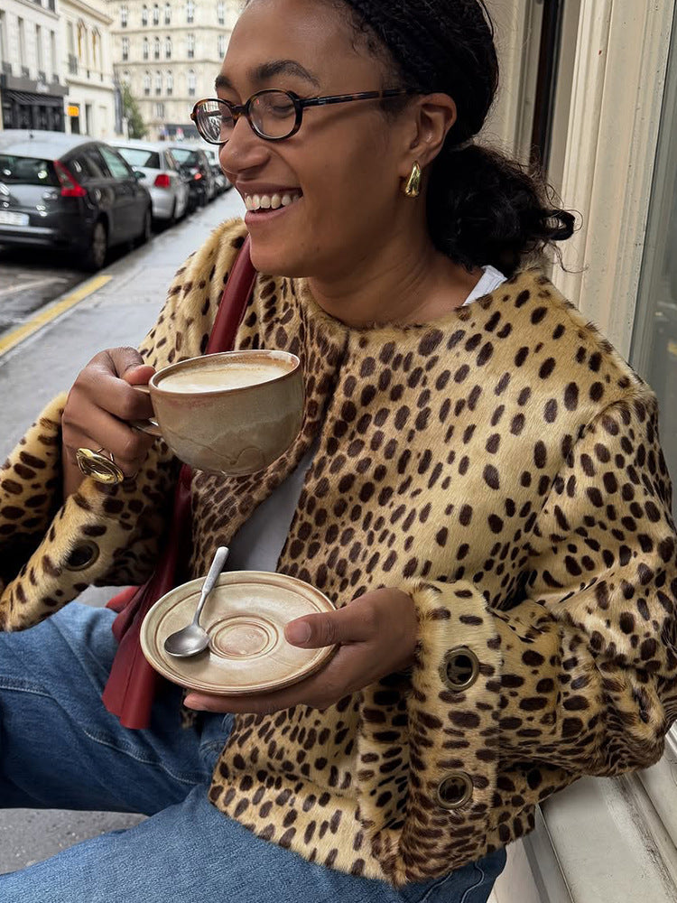 Camille | Kurzfell-Jacke im Leo-Look