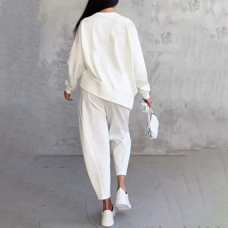 Mode, Freizeit Langarm mit rundem Hals & Hose 2-teiliger Set