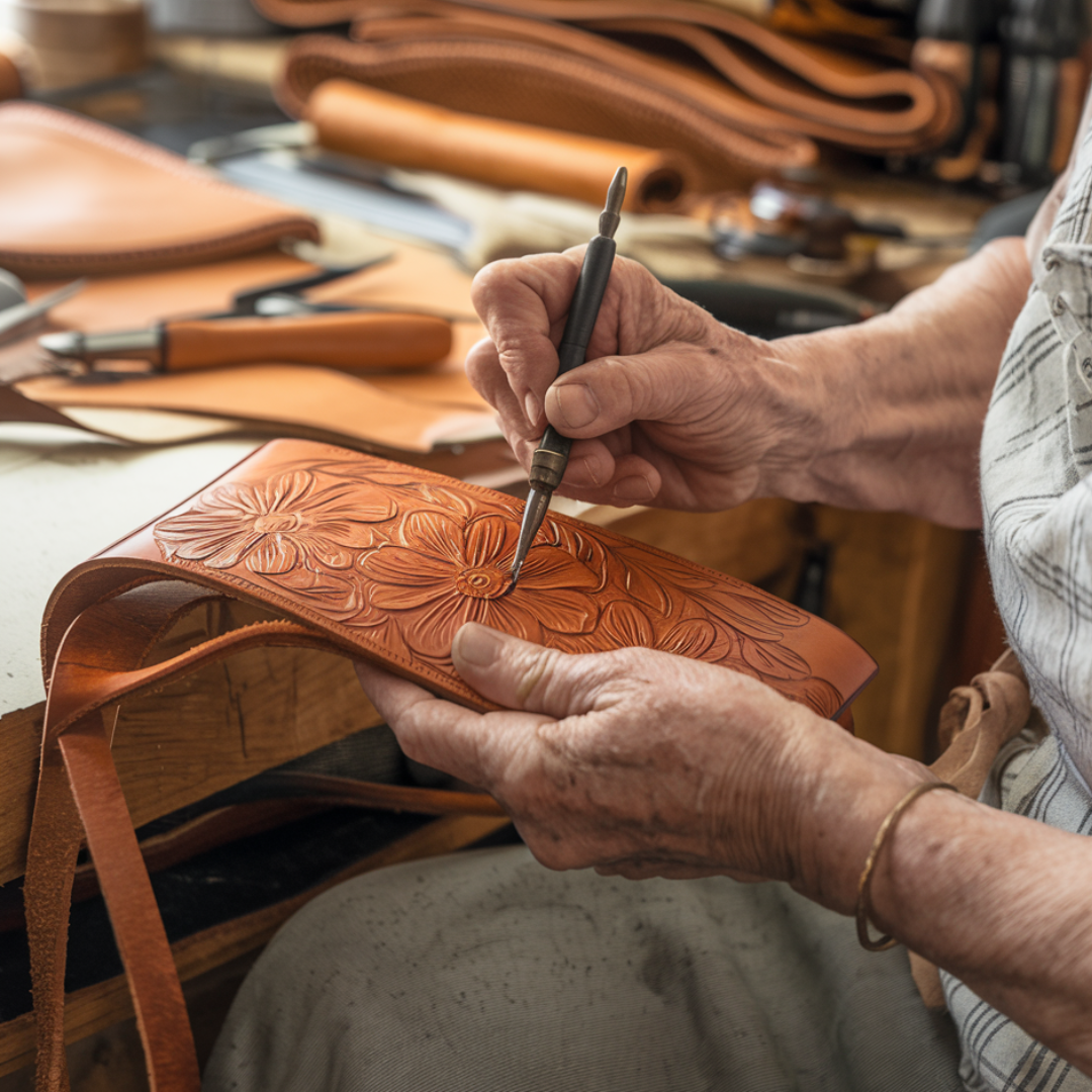 Florina - Handtasche aus Leder mit Gravur und floralem Muster