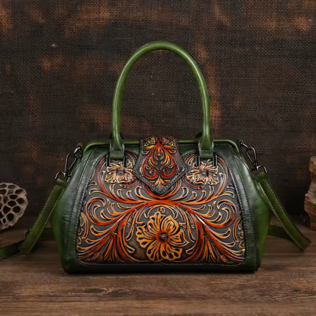 Florina - Handtasche aus Leder mit Gravur und floralem Muster