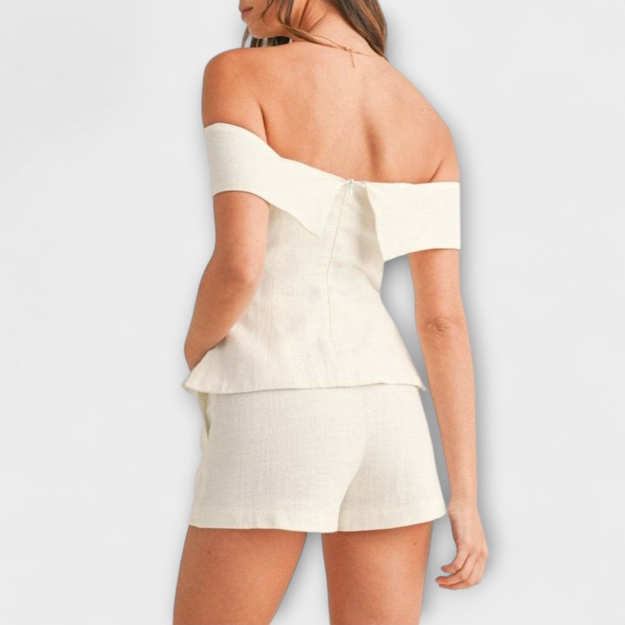 Olivia - Weißes Baumwoll-Leinen Zweiteiliges Ensemble