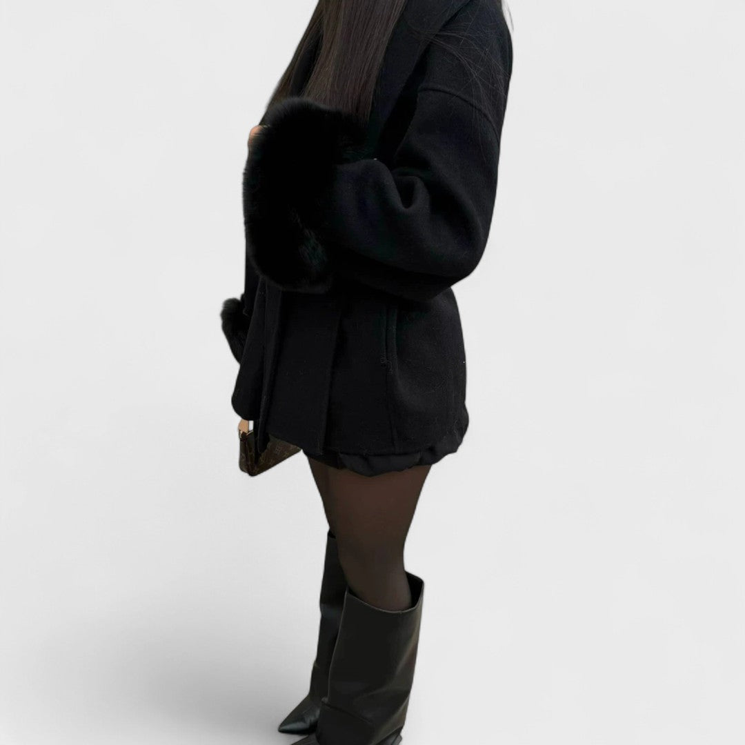 Colette | Eleganter Kurzmantel mit Kunstpelzbesatz